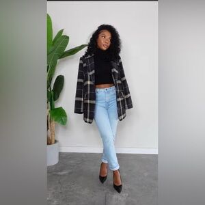 Stylish Black and White Plaid Coat